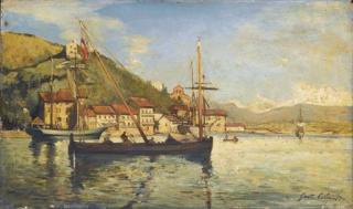 Gustave-Henri Colin - Vue du Port de Pasajes de San Juan En Espagne