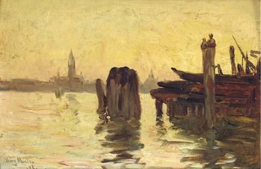 Gustave Henry Mosler - A view of the Venetian Lagoon at Dusk