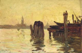 Gustave Henry Mosler - A view of the Venetian Lagoon at Dusk