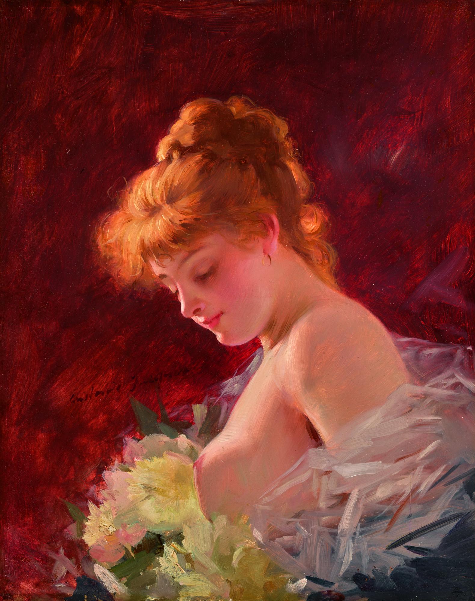 Gustave Jacquet - Young Beauty With Flowers