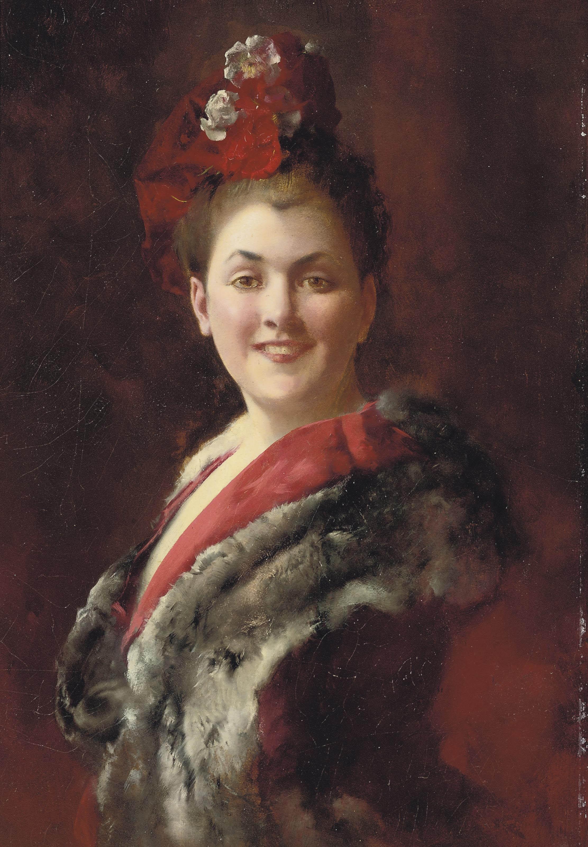 Gustave-Jean Jacquet - A lady in a fur-lined cape