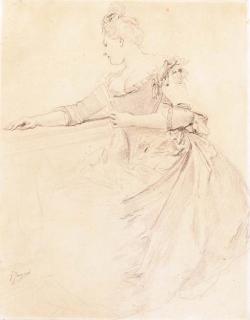 Gustave Jean Jacquet - An elegant lady looking over a balcony