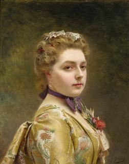 Gustave Jean Jacquet - French a Lady In A Golden Gown 