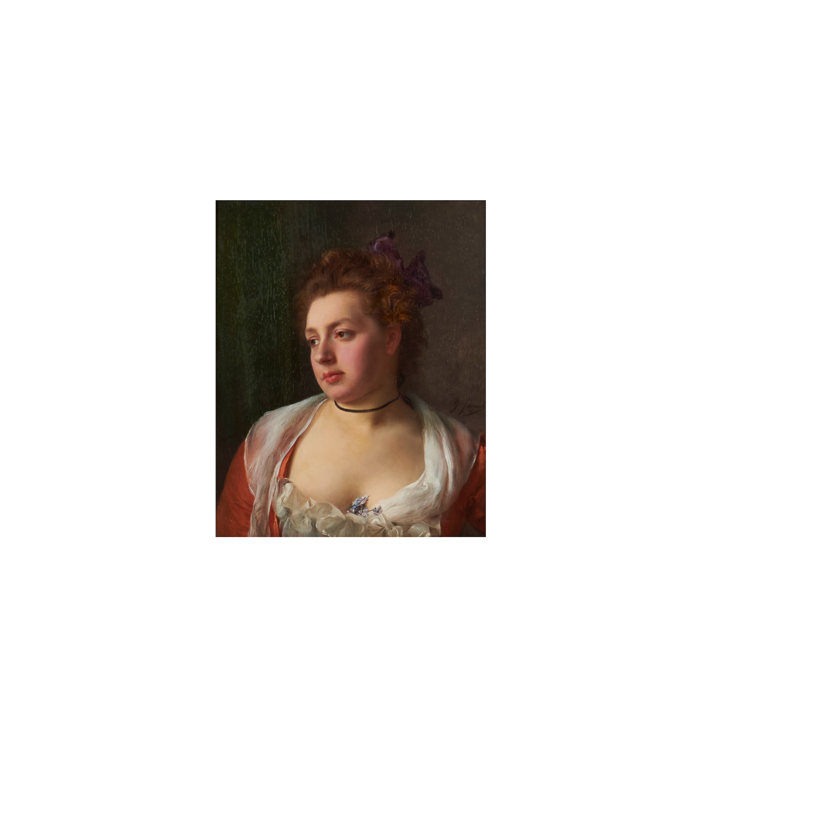 Gustave Jean Jacquet - Portrait Bust of a Young Woman 12 x 9 3/4 in. (30.5 x 24.5 cm) framed 20 x 17 1/2 x 2 3/4 in.