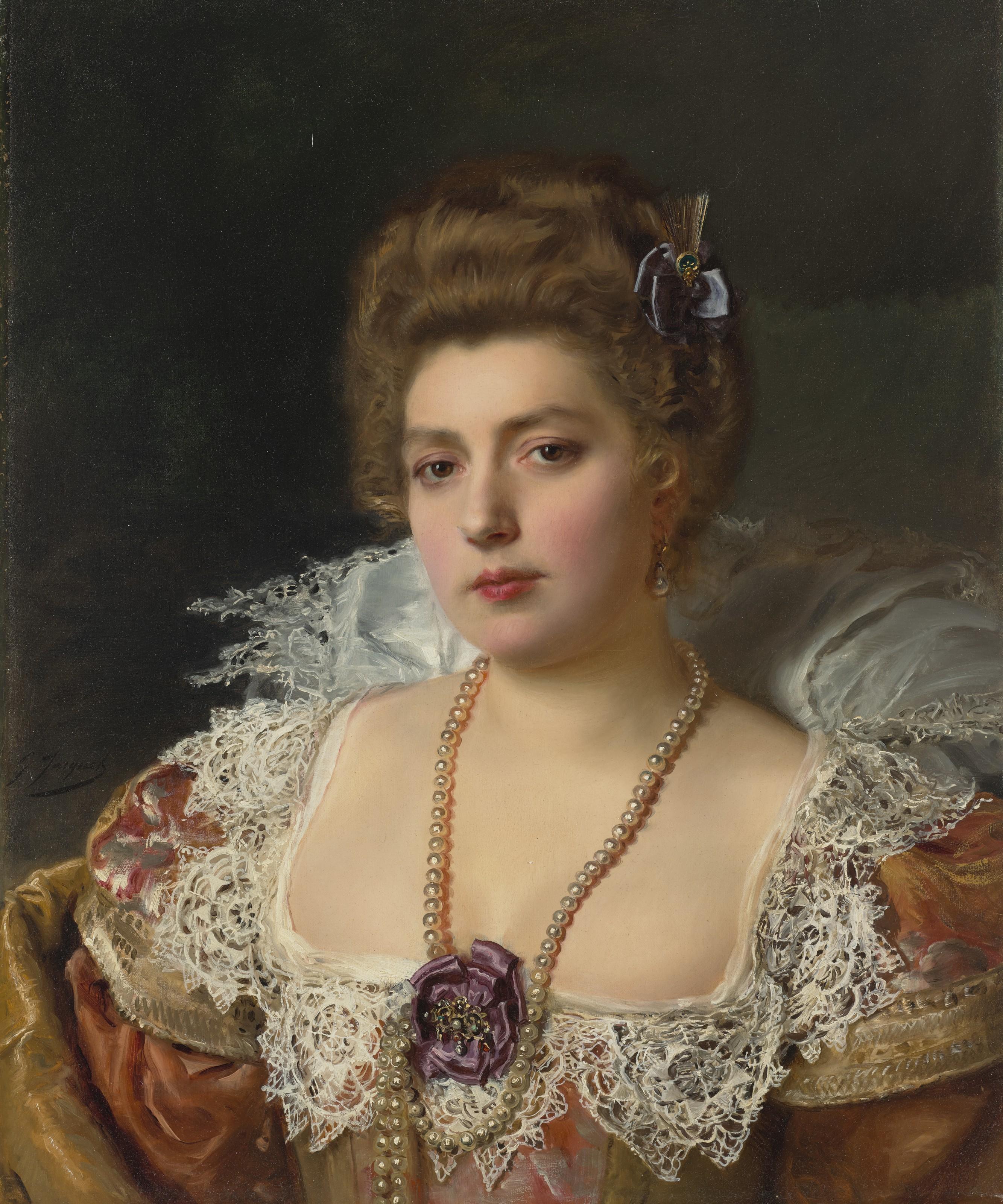 Gustave-Jean Jacquet - Portrait d\'une femme portant des perles