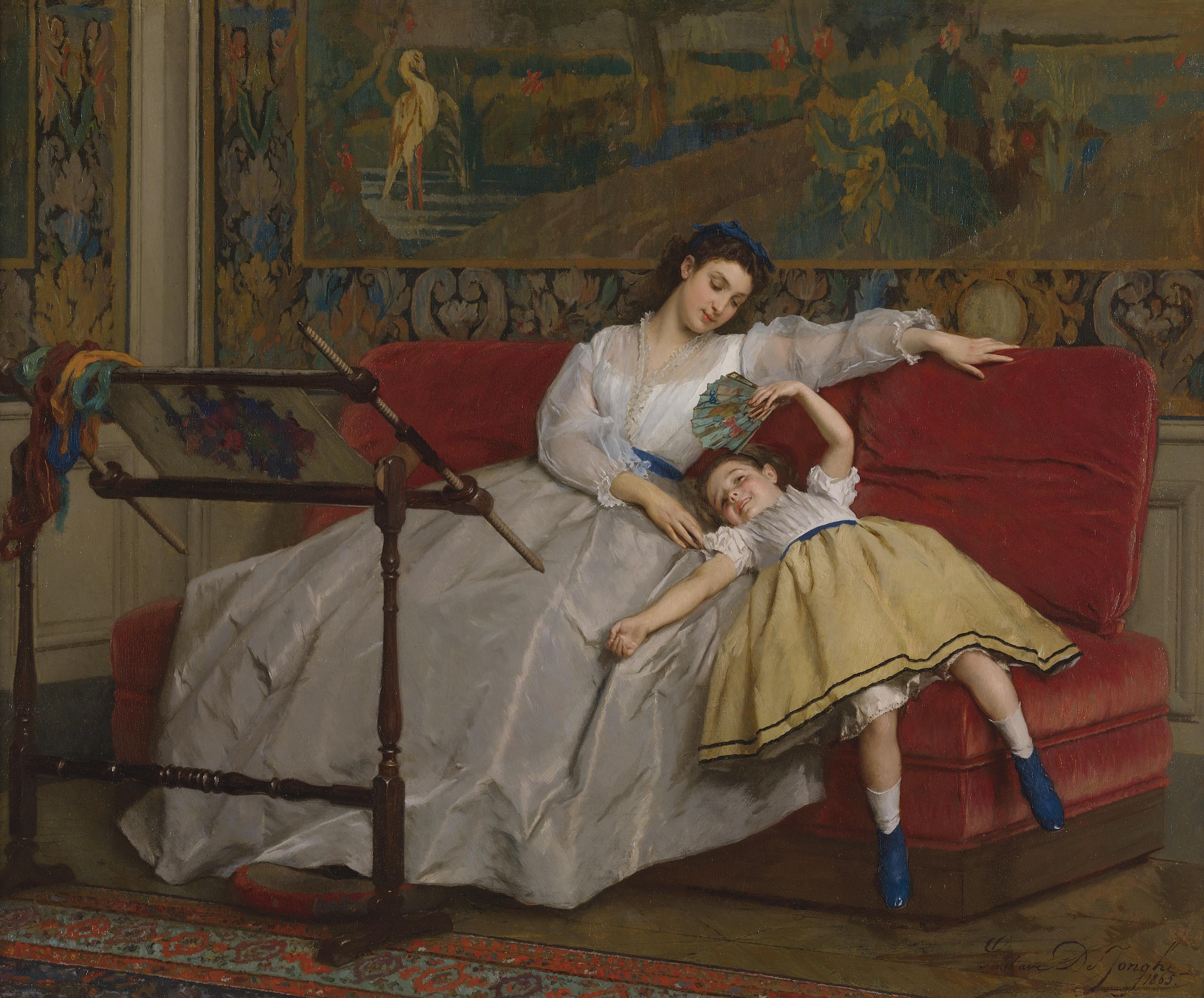 Gustave Léonard De Jonghe - Mother With Her Young Daughter