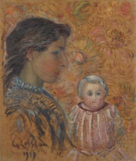 Gustave Loiseau - Fillette à la poupée (Yvonne) (recto); Paysage à la cathédrale (verso)