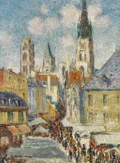 Gustave Loiseau - La rue de l\'Epicerie à Rouen, jour de marché
