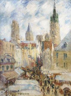 Gustave Loiseau - La Rue de L\'Épicerie À Rouen, Jour de Marché