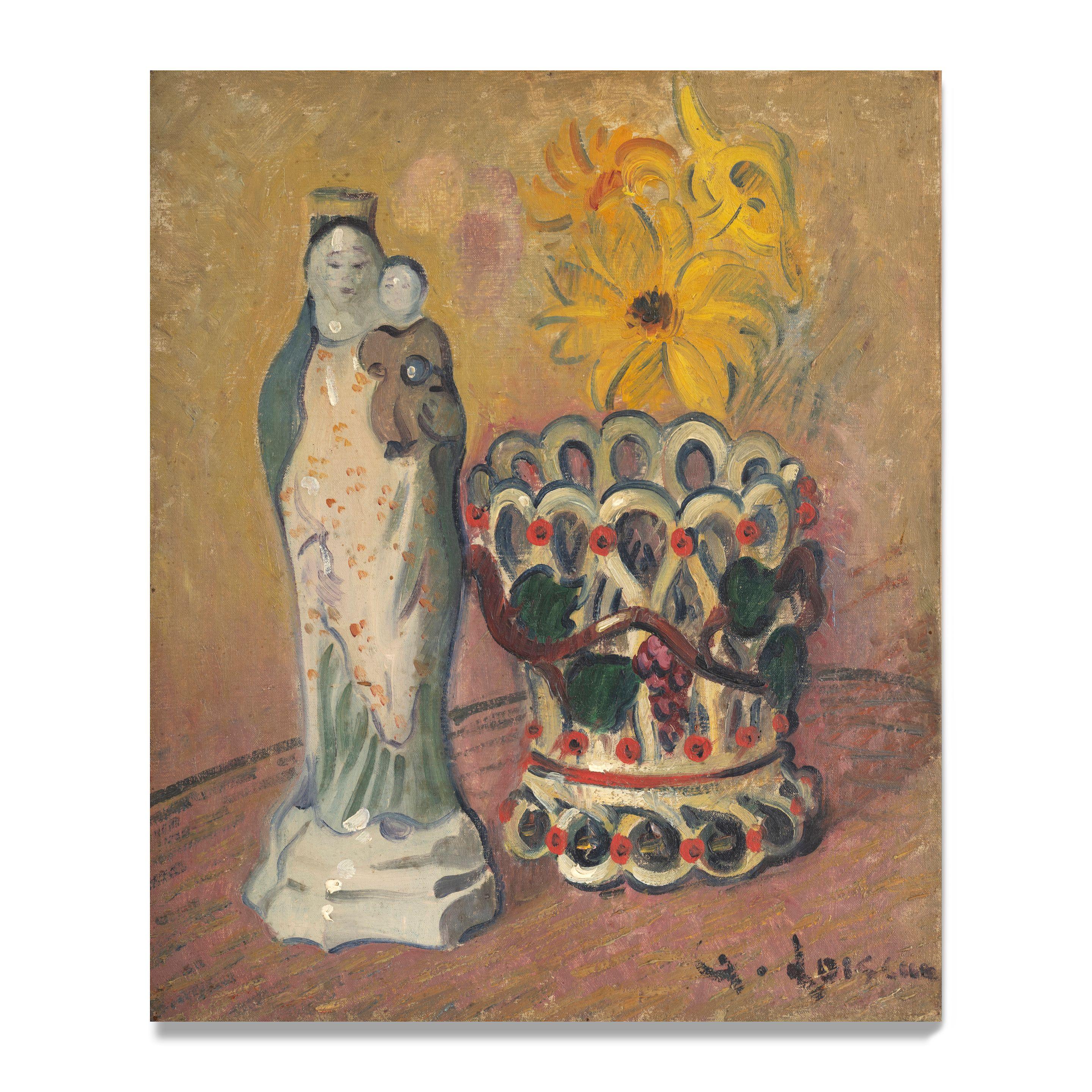 Gustave Loiseau - Vierge bretonne et vase en faïence