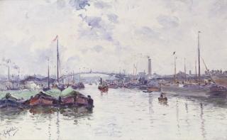 Gustave Madelain - Bateaux amarrés au bord du rivage