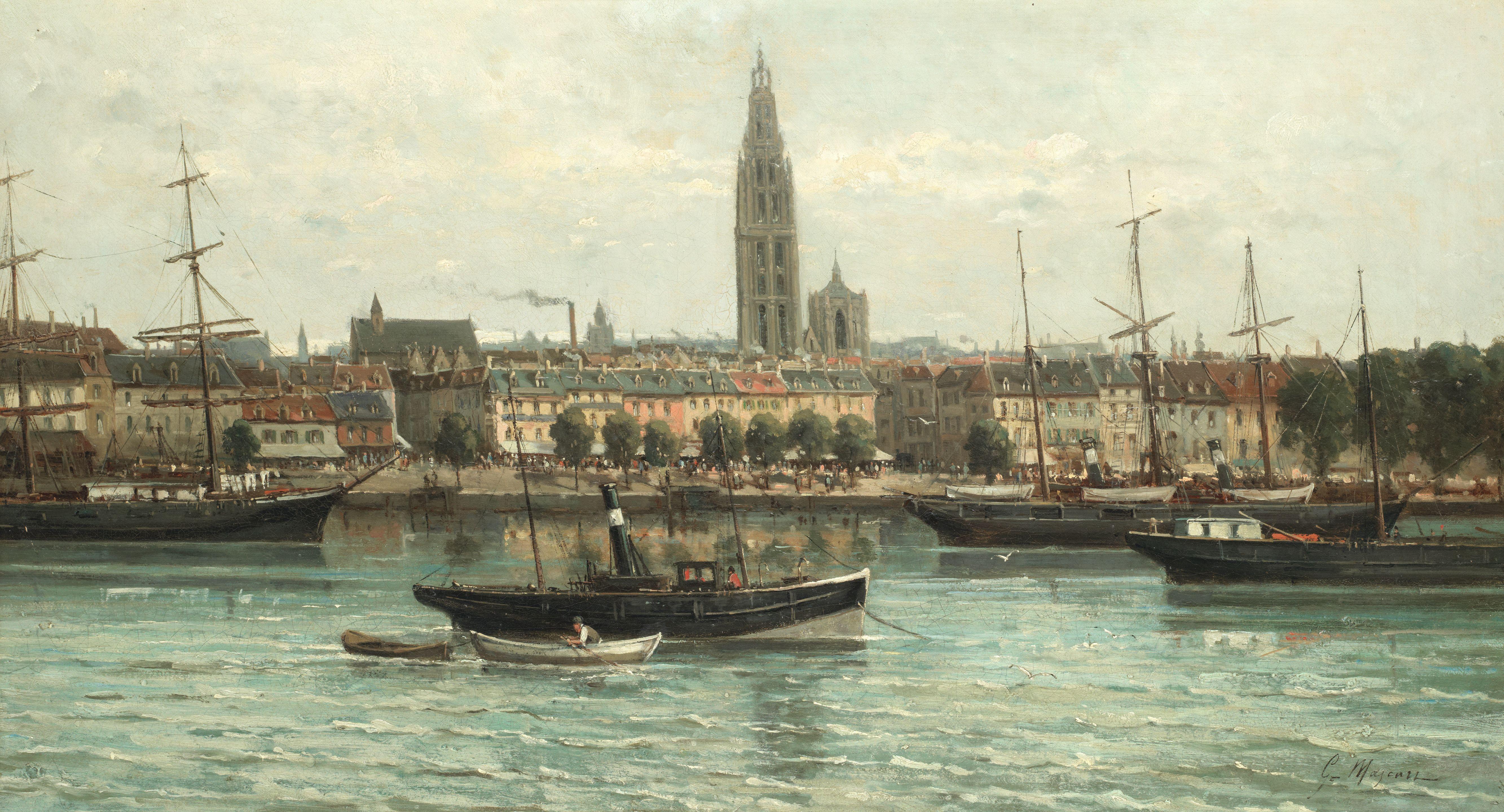 Gustave Mascart - A View Of Antwerp From The Scheldt