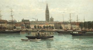 Gustave Mascart - A View Of Antwerp From The Scheldt