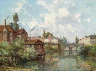 Gustave Mascart - Before a town bridge