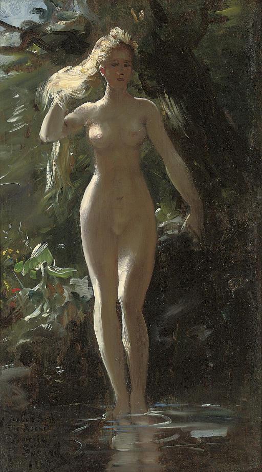 Gustave Surand - A nymph in a woodland pool