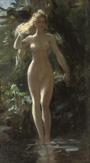 Gustave Surand - A nymph in a woodland pool