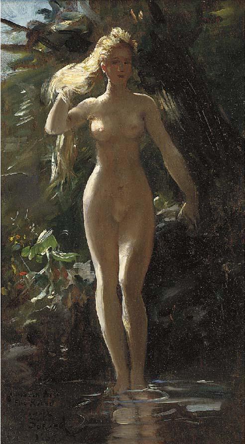 Gustave Surand - A nymph in a woodland pool