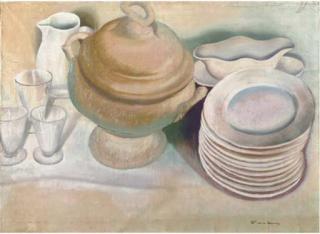 Gustave van de Woestyne - A still life with a dinner-service