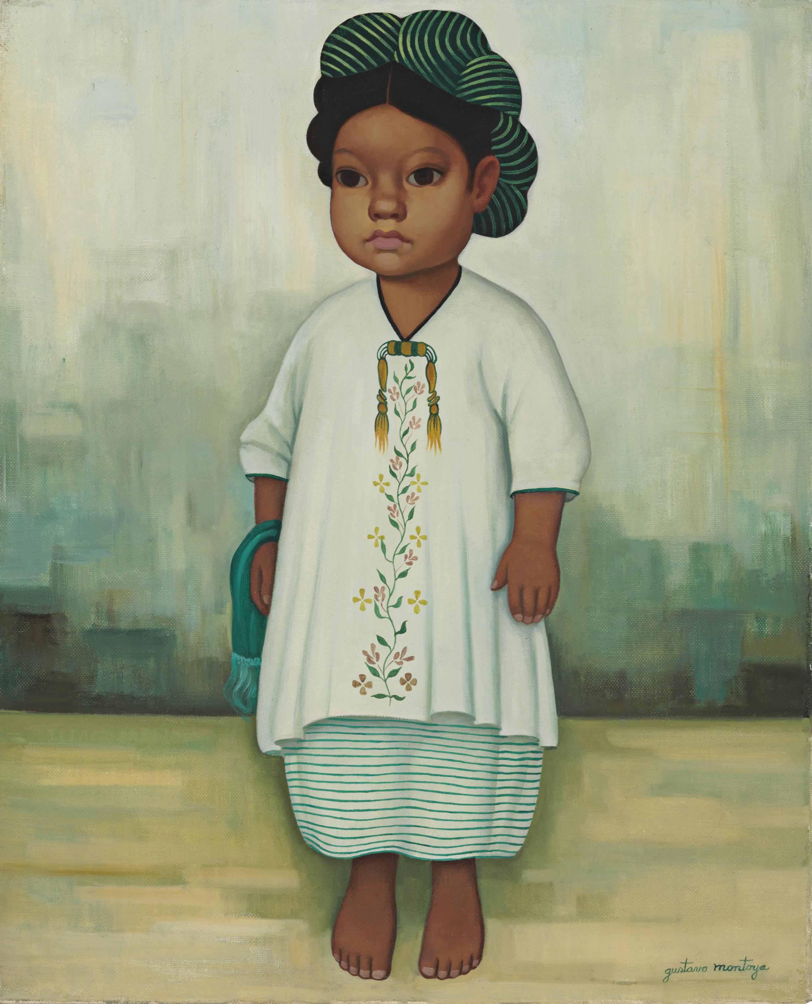 Gustavo Montoya - Niña con huipil y rebozo