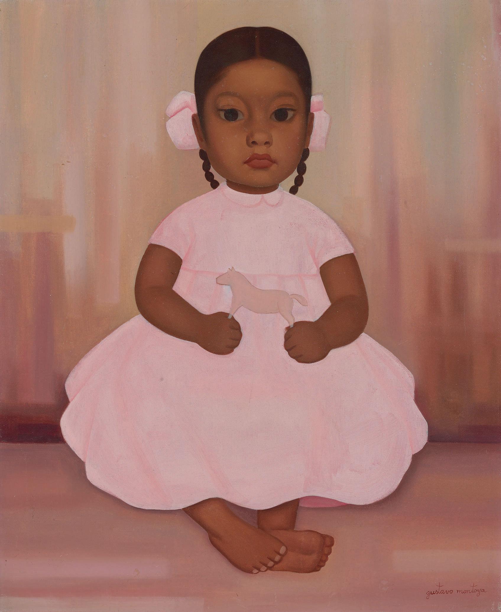 Gustavo Montoya - Niña en rosa con caballo