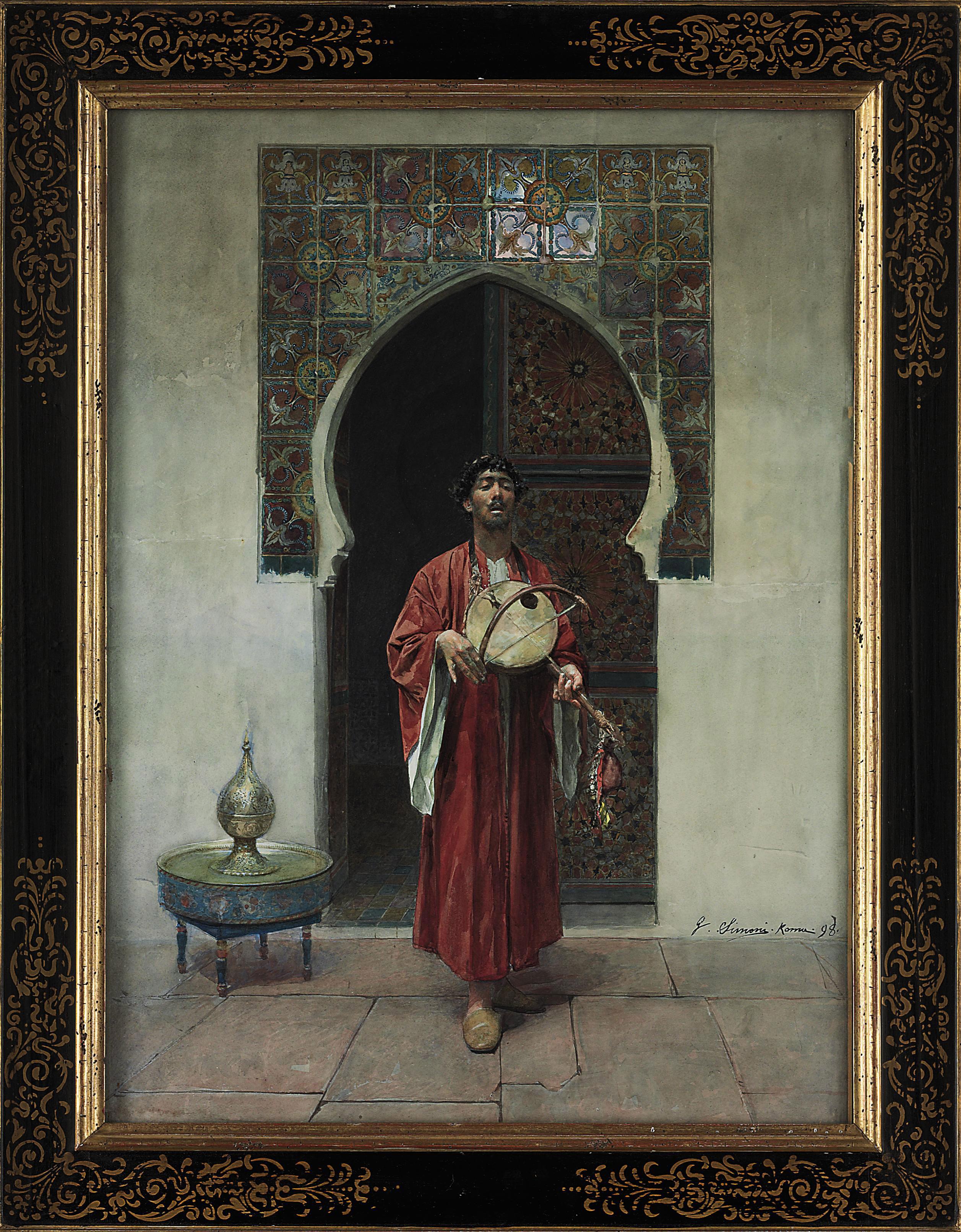 Gustavo Simoni - An Arab musician before a tiled doorway