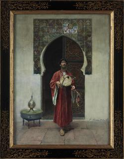 Gustavo Simoni - An Arab musician before a tiled doorway