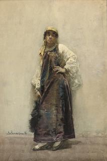 Gustavo Simoni - An Oriental beauty in a yellow scarf