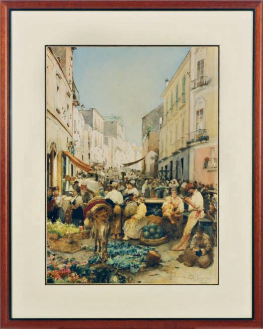 Gustavo Simoni - Busy market scene in Resina, Italy