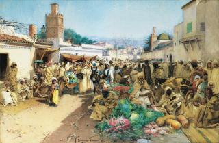 Gustavo Simoni - Marché À Tlemcengustavo Simoni ; Market Scene In Tlemcen ; Signed, Titled And Dated Lower Left Marché À Tlemcen 1883 ; Watercolour On Paper