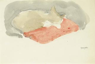 Gwen John - Cat Sleeping On A Red Cushion