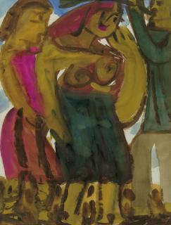 H.A.P Grieshaber - Figürliche Szene mit Bläser