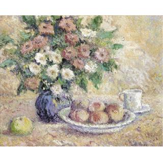 H. Claude Pissarro - Bouquet À L\'Assiette De Pêches