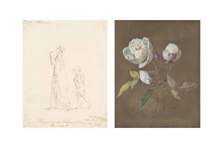 H.R.H. Queen Victoria - Hagar and Ishmael in the desert; and Still life of roses