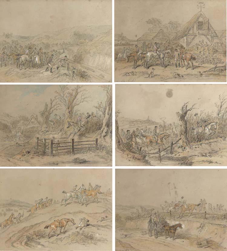 Hablot Knight Browne - Hare Hunting Extraordinary; Running The Rail; Bellowes To Mend; Something Like A Finish; Pounded And No Mistake; And Look Before You Leap