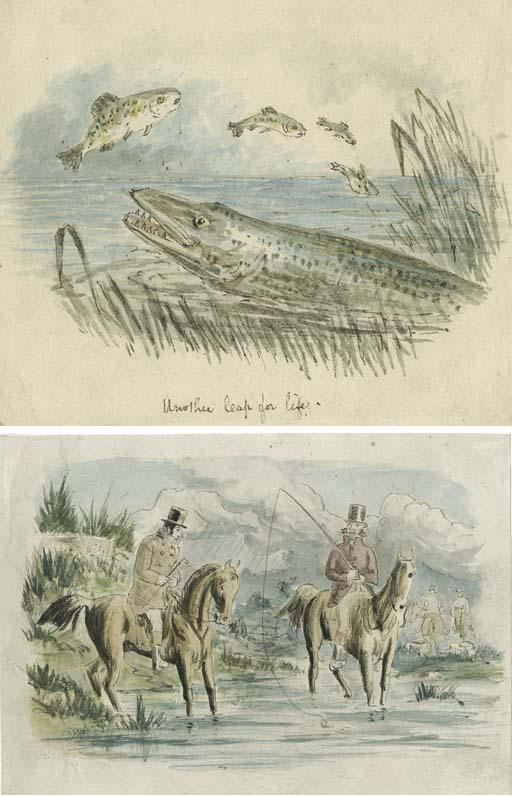 Hablot Knight Browne - Huntsmen fishing; also five works by other hands