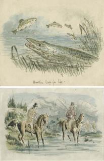 Hablot Knight Browne - Huntsmen fishing; also five works by other hands