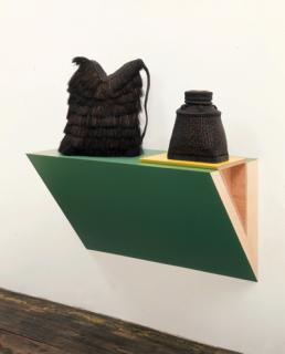 Haim Steinbach - Untitled (Igorot backpack, rice container)