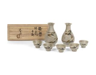 Hamada Shoji - A Set of Sake Bottles and Cups