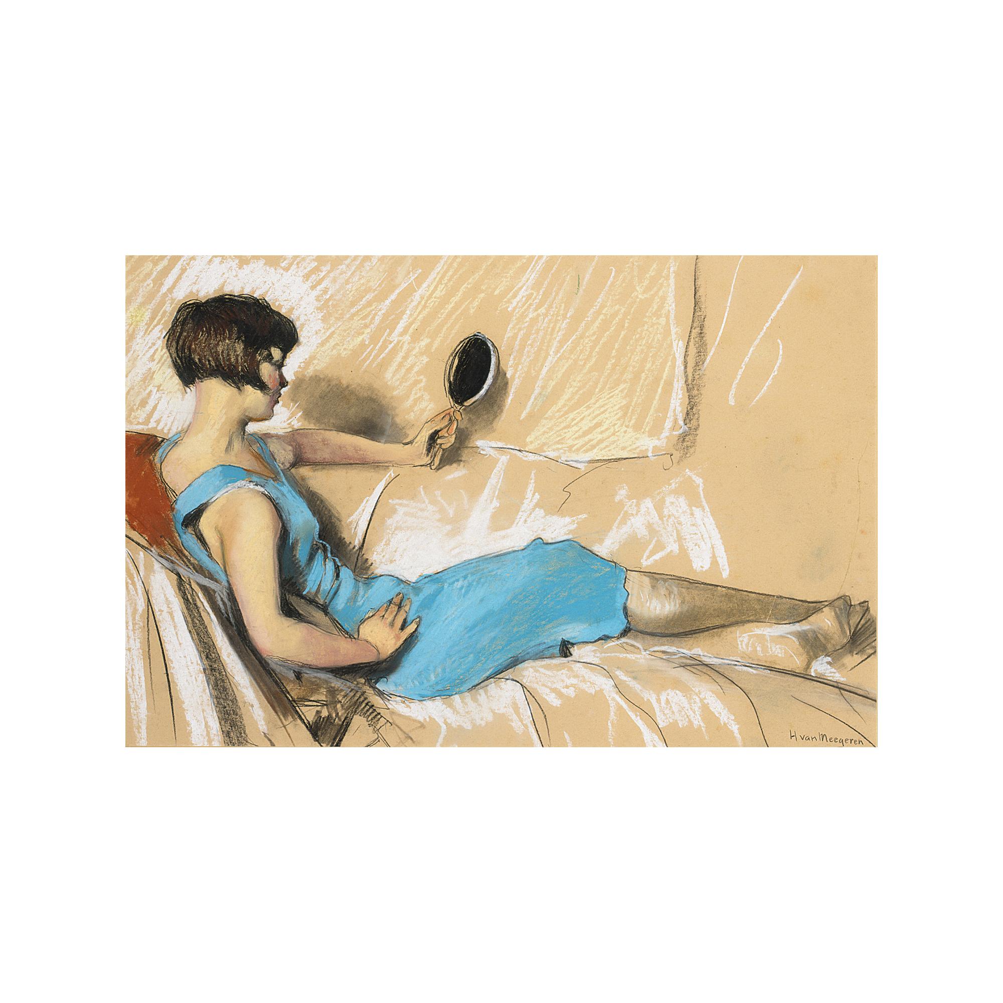 Han van Meegeren - A Reclining Lady In Blue Dress