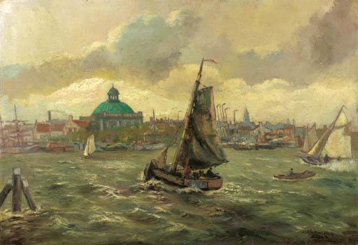 Han Wacker-Elsen - Volendam fishermen in the harbour of Amsterdam