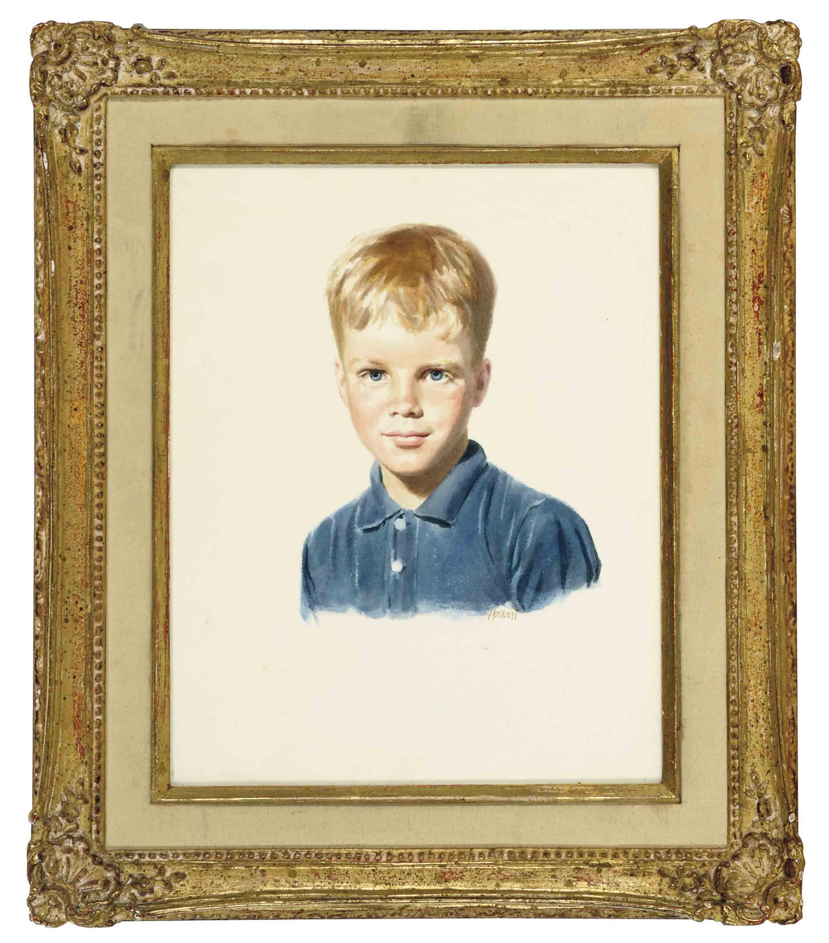 Hananiah Harari - Portrait Of A Young Boy Wearing A Blue Collared Shirt