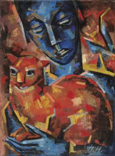 Hannah Höch - Selbstbildnis mit Katze Ninn