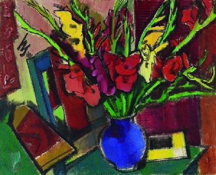 Hannes Schmucker - Gladiolen in blauer Vase