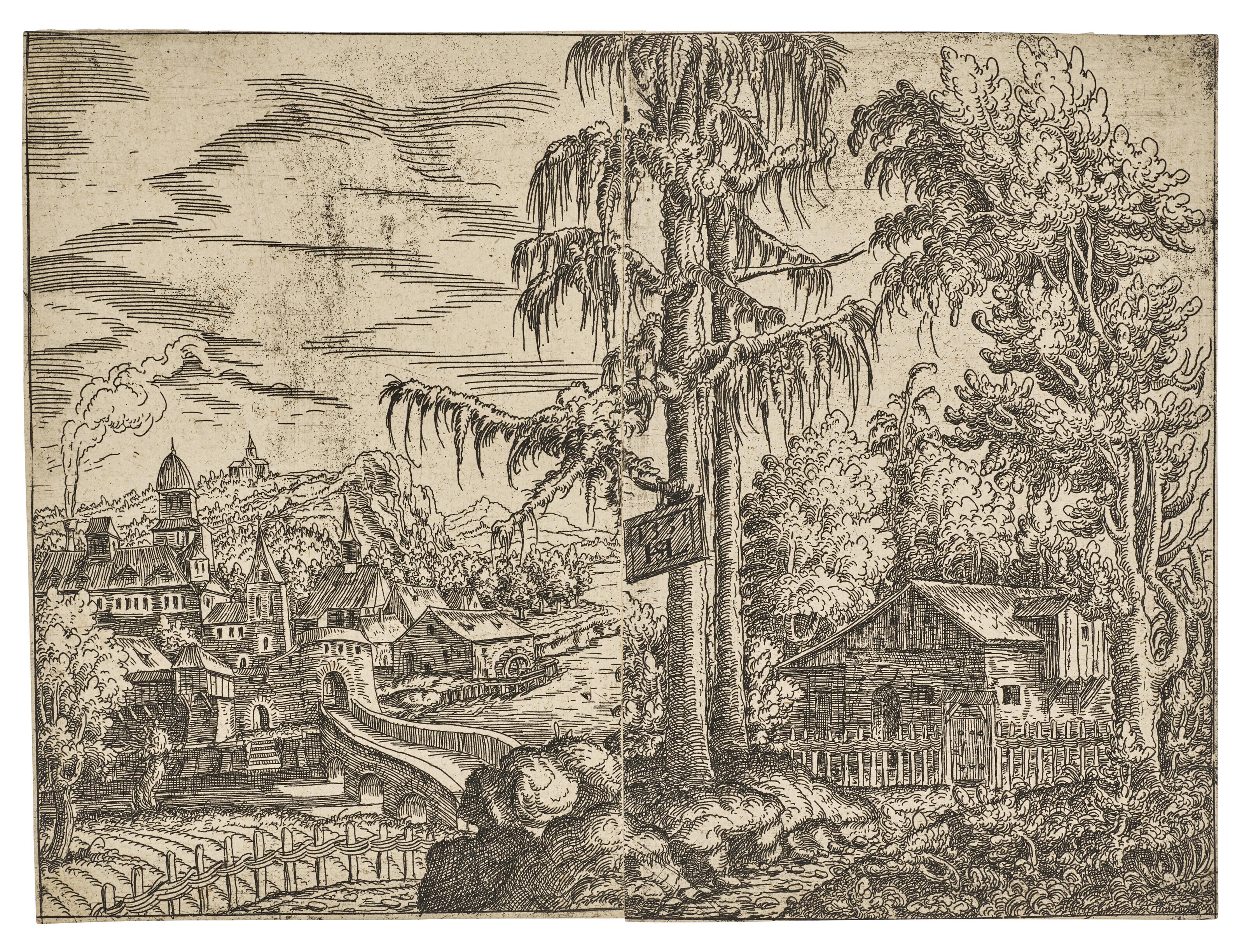 Hanns Lautensack - Landscape with a View on a Farmer\'s Cottage and a Town near a River