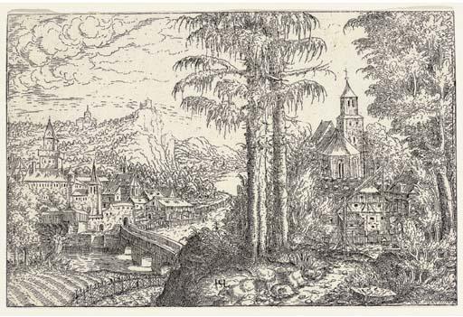 Hanns Lautensack - View of a Town near a River, on the Right a Church (Holl. 32)