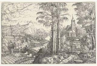 Hanns Lautensack - View of a Town near a River, on the Right a Church (Holl. 32)