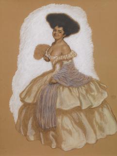 Hanns Pellar - Porträt der Künstlergattin Stefanie Pellar in eleganter Robe.