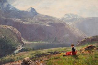 Hans Andreas Dahl - Young girl in a fjordlandscape