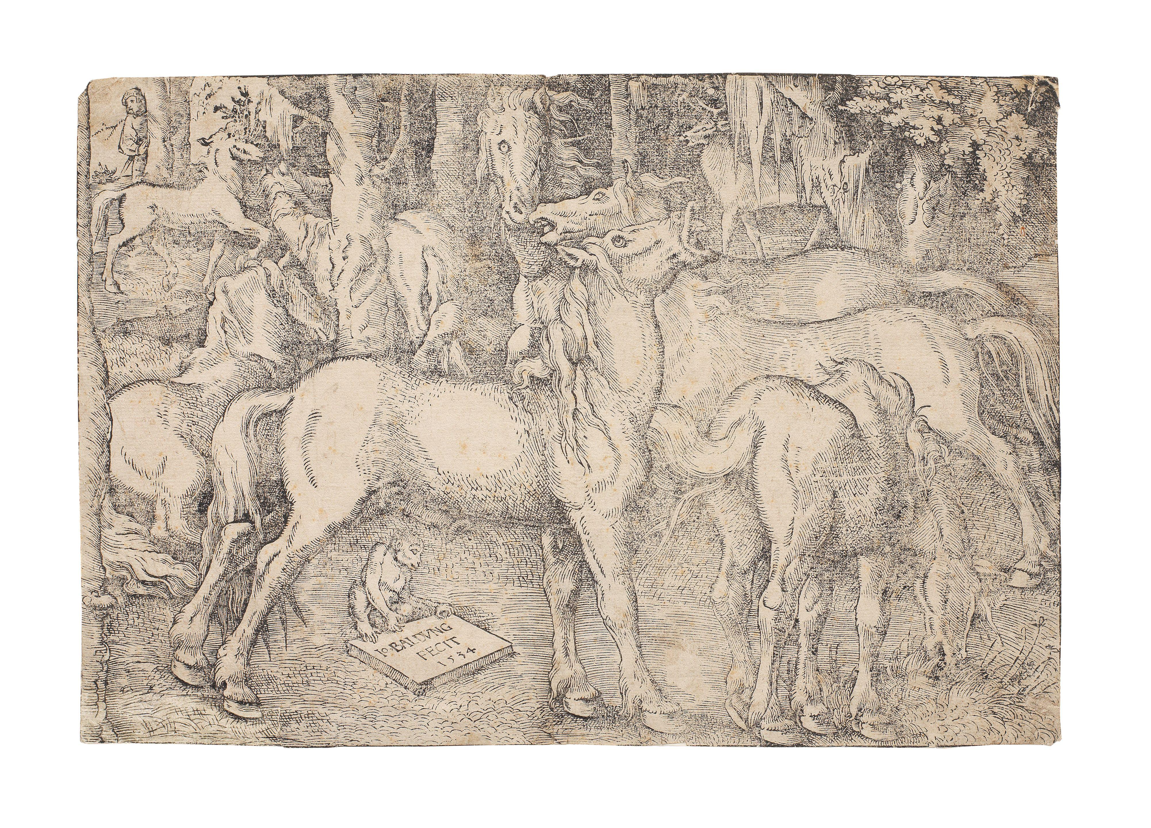 Hans Baldung - Group of Seven Wild Horses and a Monkey