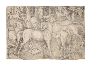 Hans Baldung - Group of Seven Wild Horses and a Monkey